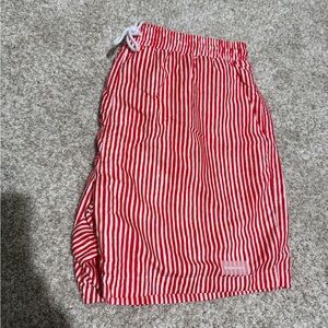 Kulani Kinis Men Red and White Striped Swim Shorts